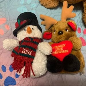 Festive Snowman and Reindeer Plush Set